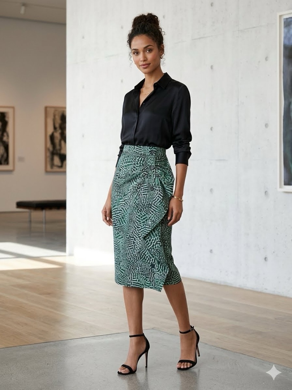 Max Mara Musette Ruffle Printed Pencil Skirt Green Abstract Animal Size 6 EUC